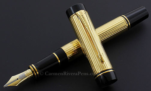 Parker Duofold Centennial Flat Top Godron Gold Fountain Pen