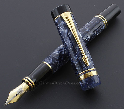 Parker Duofold Centennial Marbled Blue Flat Top Fountain Pen - © carmenriverapens.com