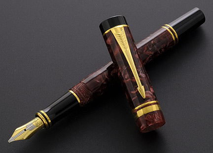 Parker Duofold Centennial Marbled Maroon Flat Top Fountain Pen