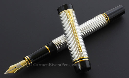 Parker Duofold International Godron Sterling Silver Flat Top Fountain Pen